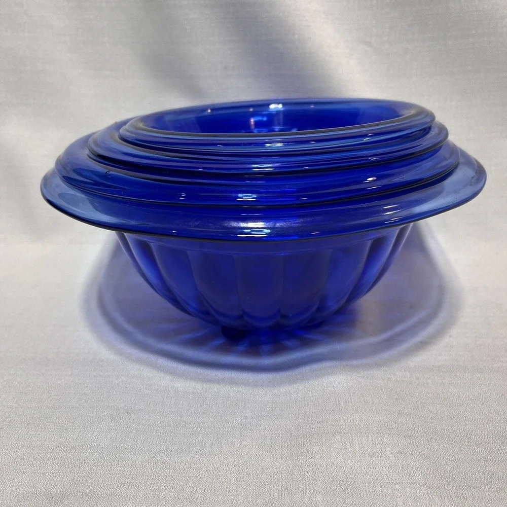 VTG Nest Of 4 Hazel Atlas PILLAR OPTIC Cobalt Blue Mixing Bowl Set